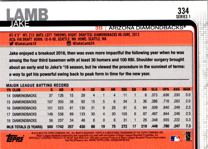 2019 Topps Jake Lamb