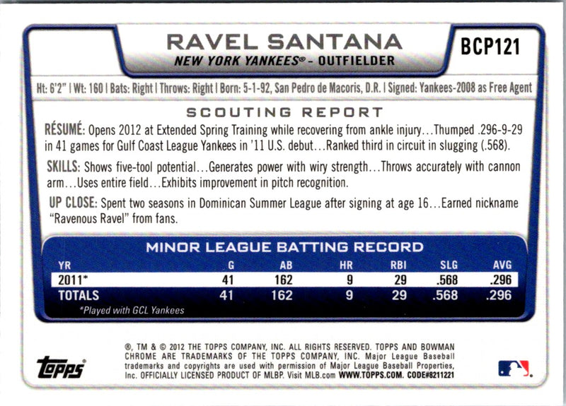 2012 Bowman Chrome Prospects Ravel Santana