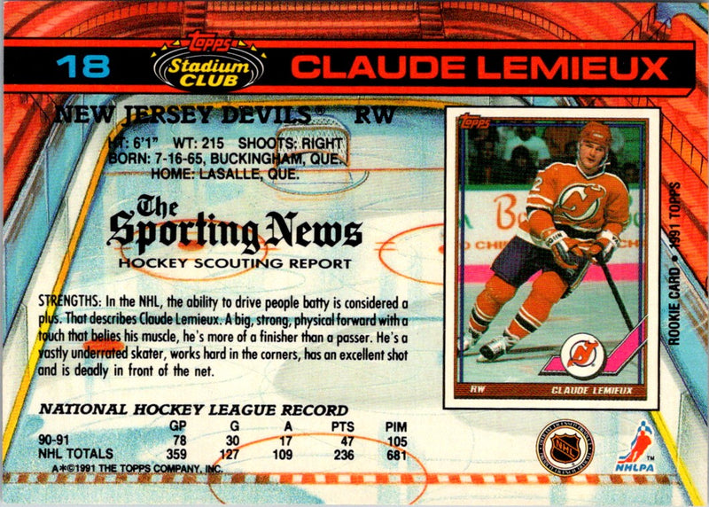1991 Stadium Club Claude Lemieux