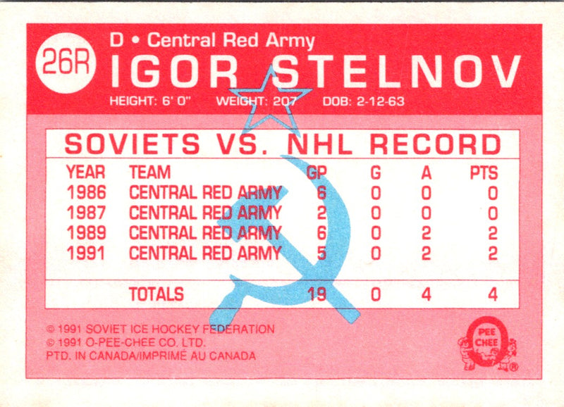 1991 O-Pee-Chee Central Red Army Igor Stelnov