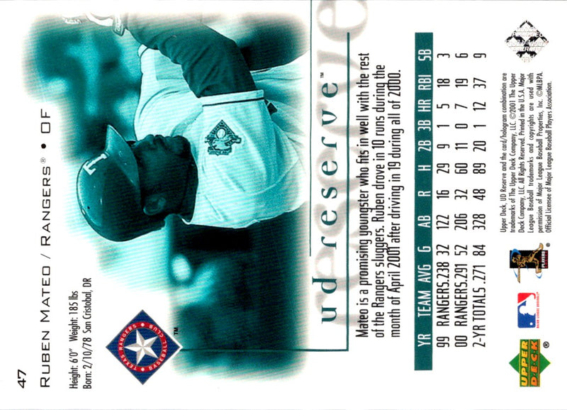 2001 UD Reserve Ruben Mateo