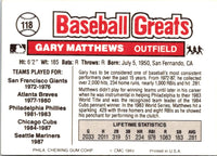 1989 Swell Baseball Greats Gary Matthews #118