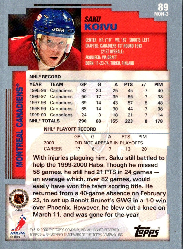 2000 Topps Saku Koivu