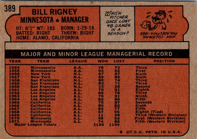 1972 Topps Bill Rigney