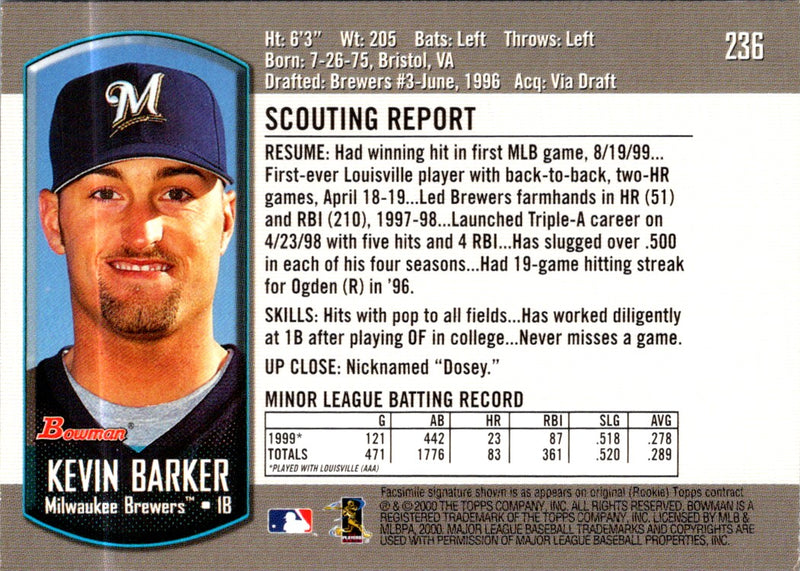 2000 Bowman Kevin Barker