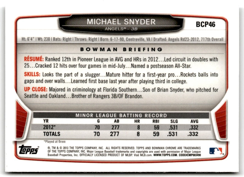 2013 Bowman Chrome Prospects Michael Snyder