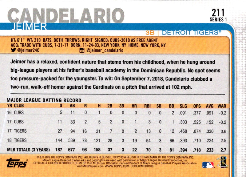 2019 Topps Jeimer Candelario