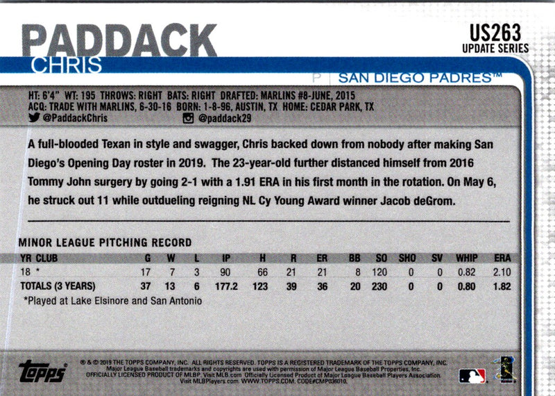 2019 Topps Update Chris Paddack