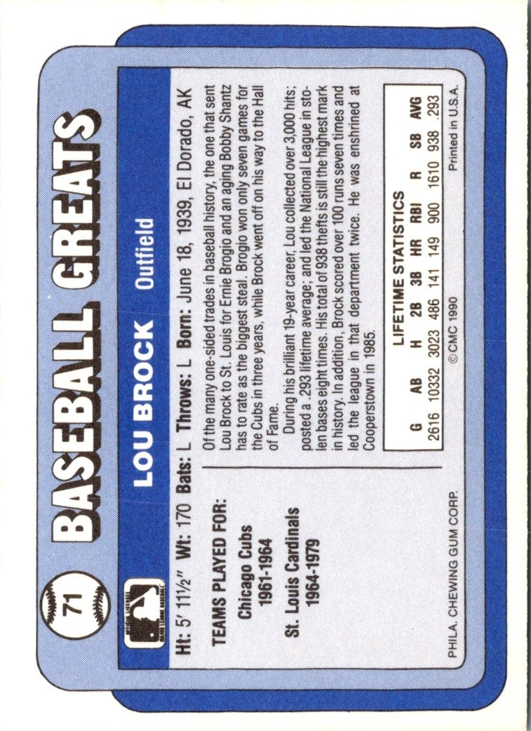1990 Swell Baseball Greats Lou Brock