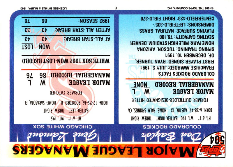 1993 Topps Gold Gene Lamont/Don Baylor