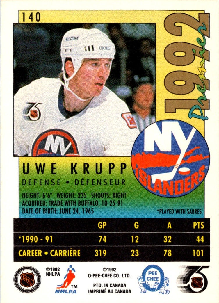 1991 O-Pee-Chee Premier Uwe Krupp