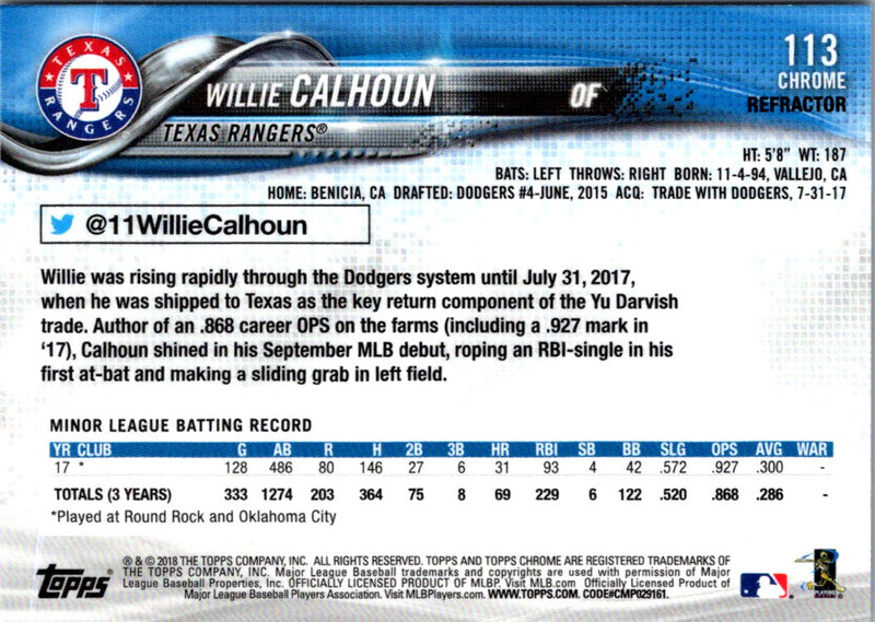 2018 Topps Chrome Refractor Willie Calhoun