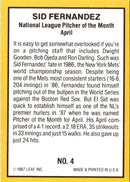 1987 Donruss Highlights Sid Fernandez