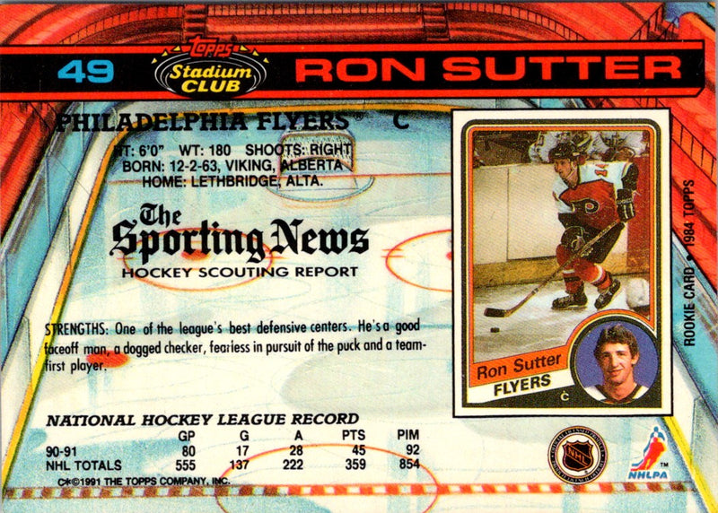 1991 Stadium Club Ron Sutter