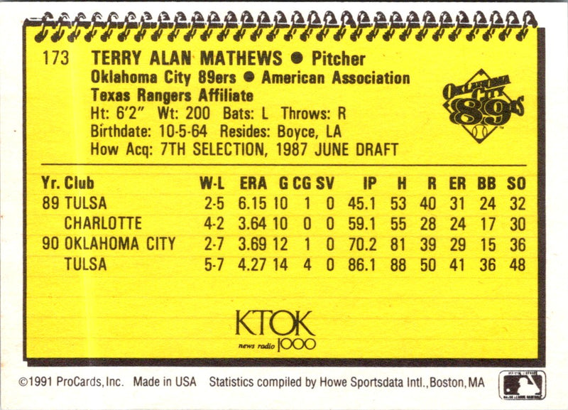 1991 ProCards Terry Mathews