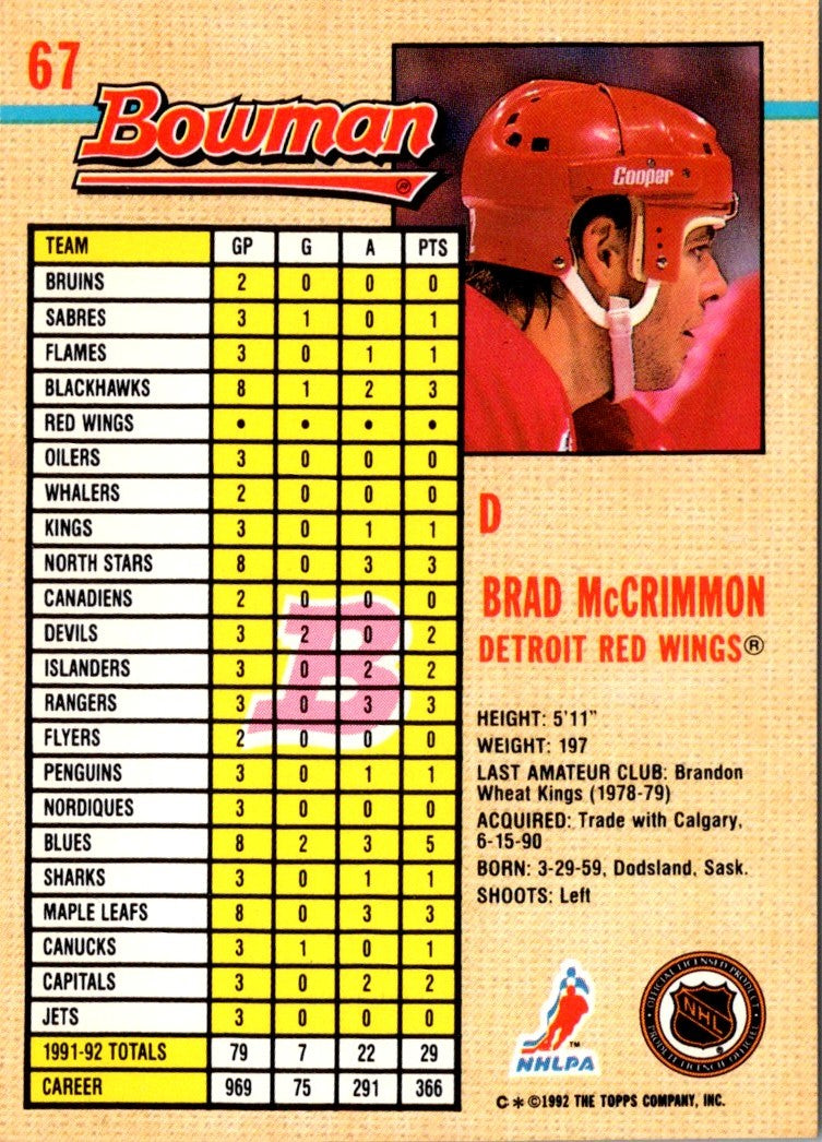 1992 Bowman Brad McCrimmon