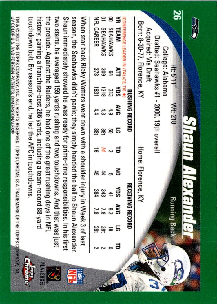 2002 Topps Chrome Shaun Alexander