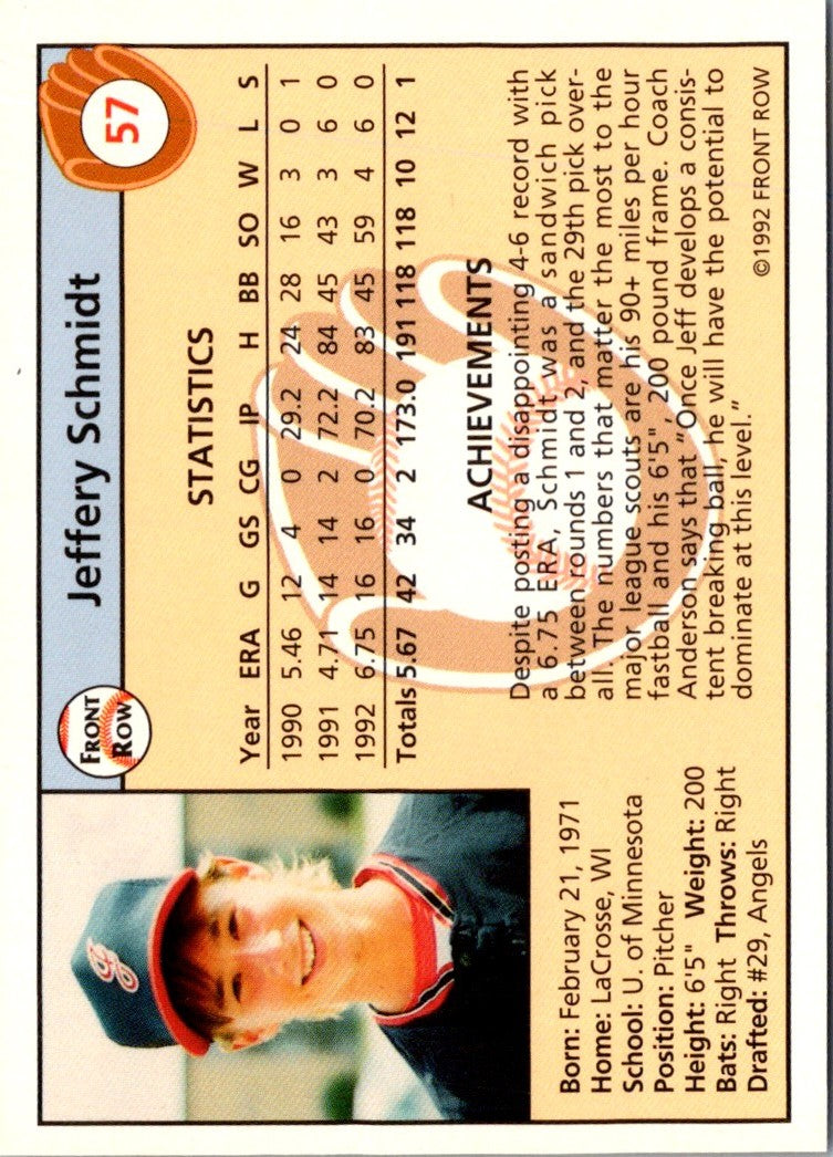 1992 Front Row Draft Picks Jeff Schmidt