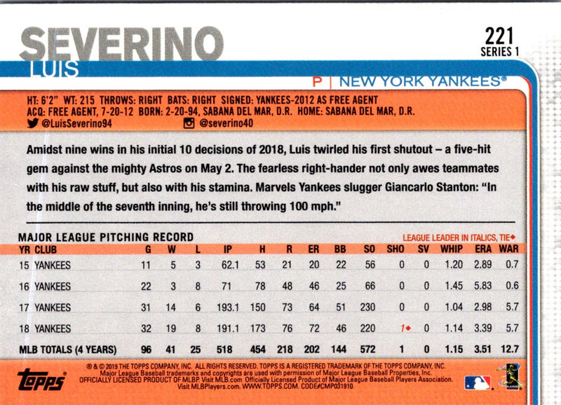 2019 Topps Luis Severino