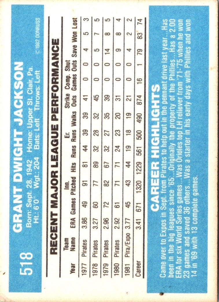 1982 Donruss Grant Jackson