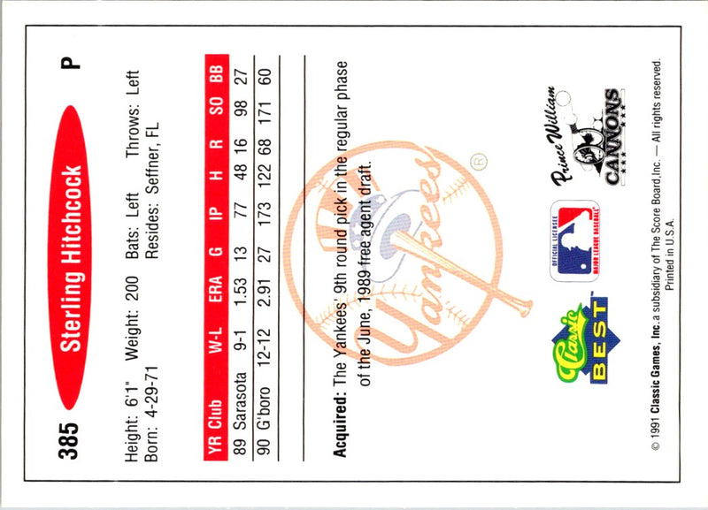 1991 Classic Best Sterling Hitchcock