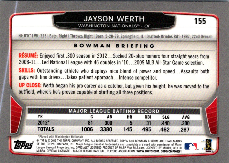 2013 Bowman Chrome Jayson Werth