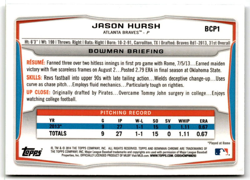 2014 Bowman Chrome Prospects Jason Hursh