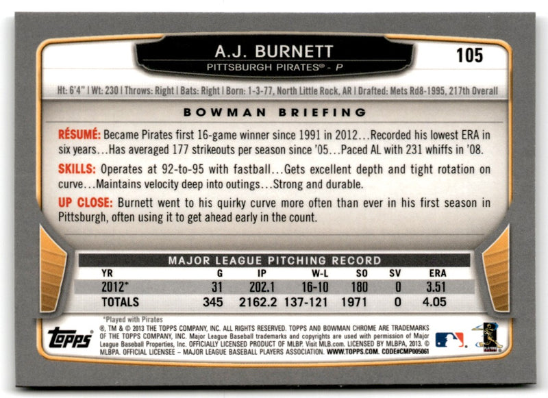 2013 Bowman Chrome A.J. Burnett