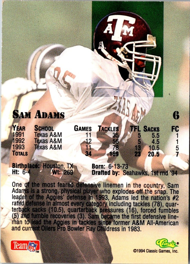 1994 Classic NFL Draft Sam Adams