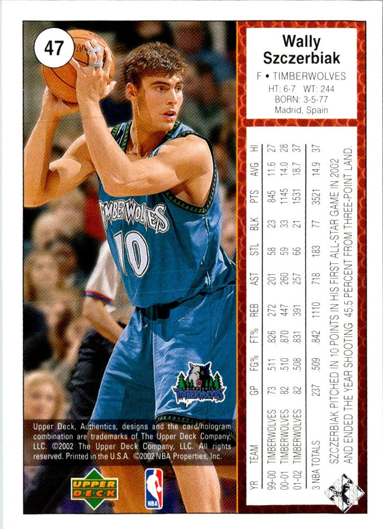 2002 Upper Deck Sweet Shot Wally Szczerbiak