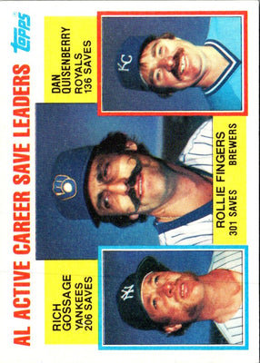 1984 Topps AL Active Career Save Leaders - Rollie Fingers/Rich Gossage/Dan Quisenberry ACL #718