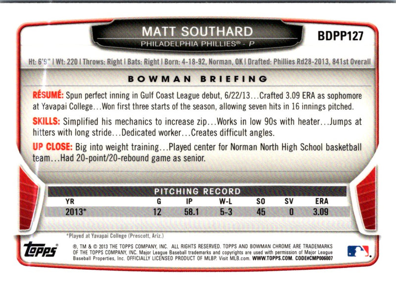 2013 Bowman Chrome Matt Southard