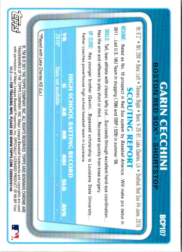 2011 Bowman Chrome Prospect Garin Cecchini