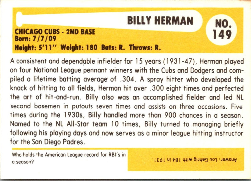 1980 SSPC HOF Billy Herman