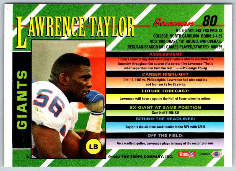 1993 Bowman Football Lawrence Taylor Foil