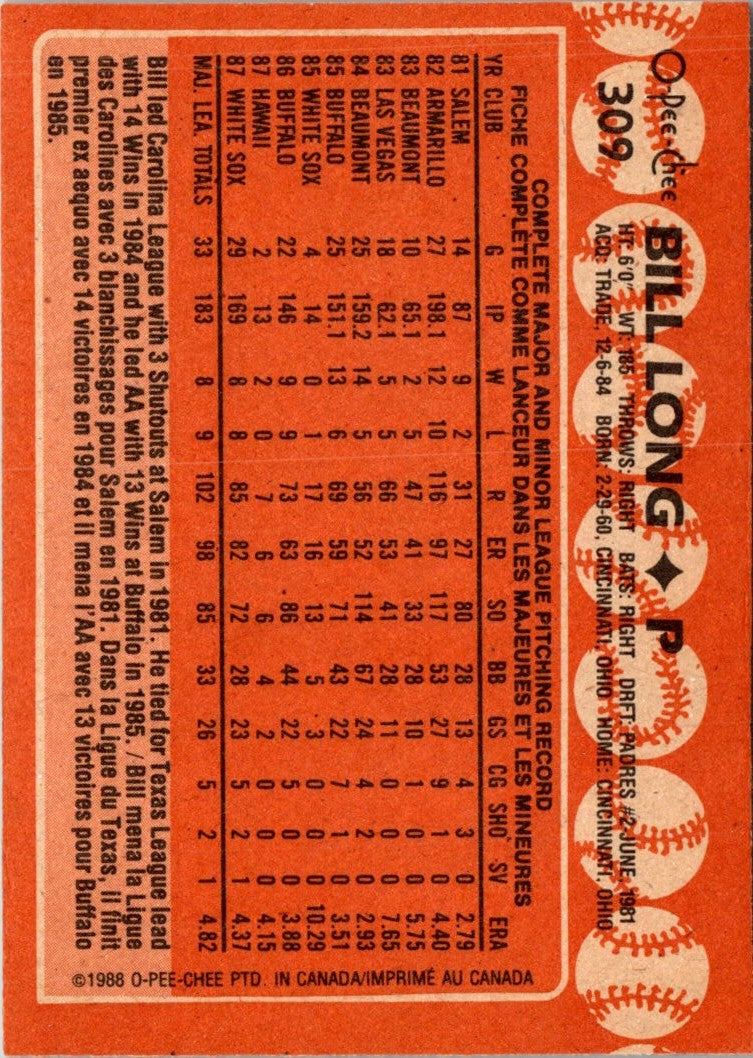 1988 O-Pee-Chee Bill Long