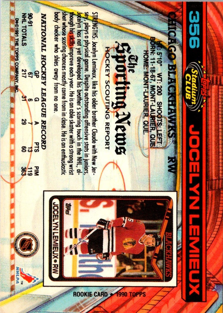1991 Stadium Club Jocelyn Lemieux