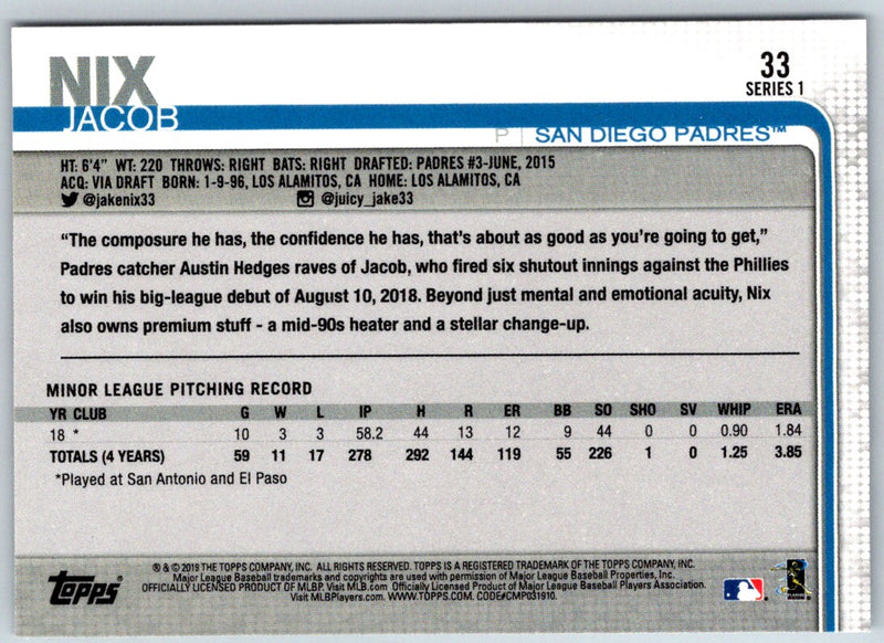 2019 Topps Jacob Nix