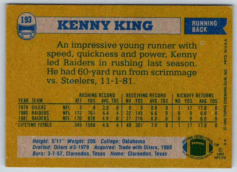 1982 Topps Kenny King