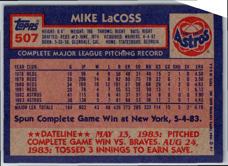 1984 Topps Mike LaCoss