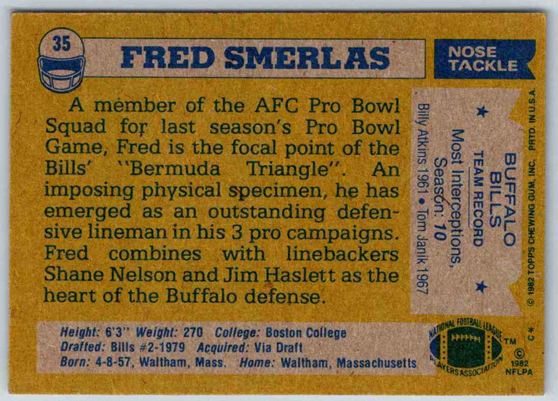 1982 Topps Fred Smerlas