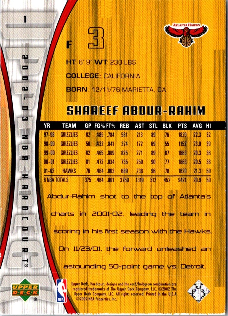 2002 Upper Deck Hardcourt Shareef Abdur-Rahim