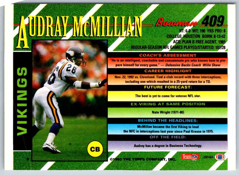 1993 Bowman Football Audray McMillian