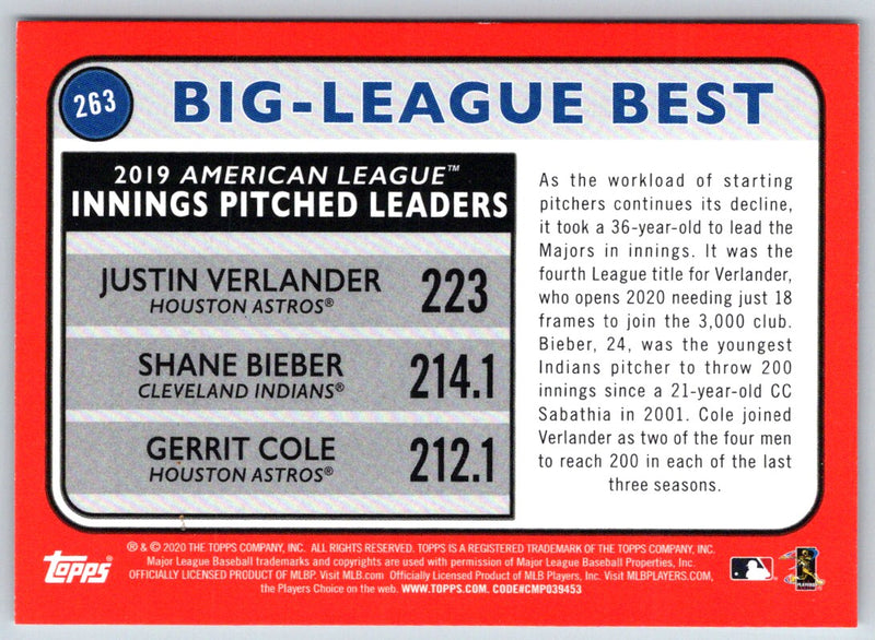 2020 Topps Big League Justin Verlander/Shane Bieber/Gerrit Cole