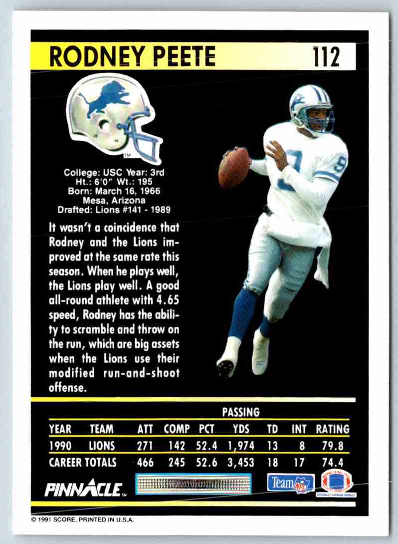 1991 Pinnacle Rodney Peete