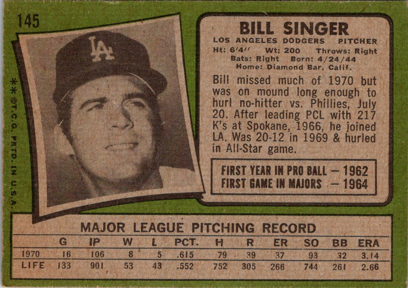 1971 Topps Bill Singer