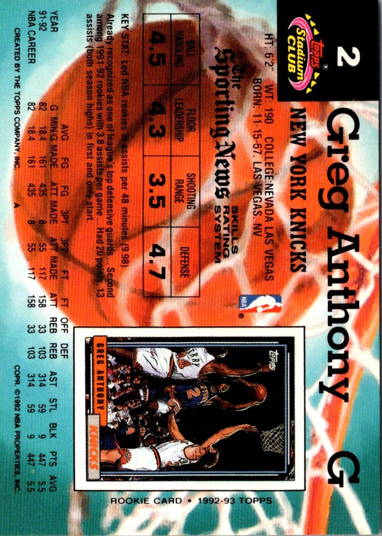 1992 Stadium Club Greg Anthony