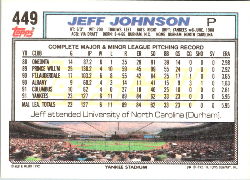 1992 Topps Jeff Johnson