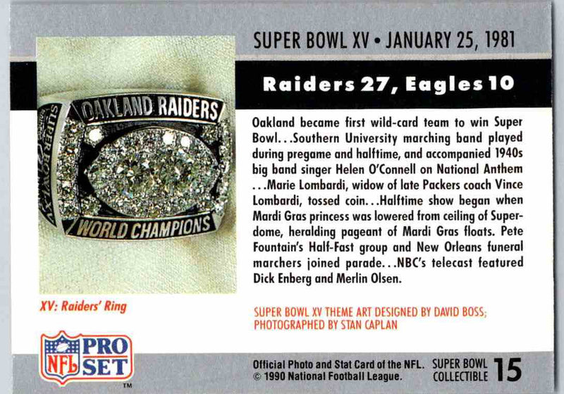 1990 Pro Set Super Bowl Collectibles Super Bowl XV