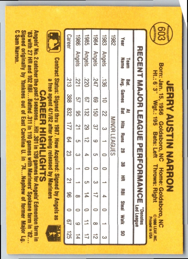 1986 Donruss Jerry Narron